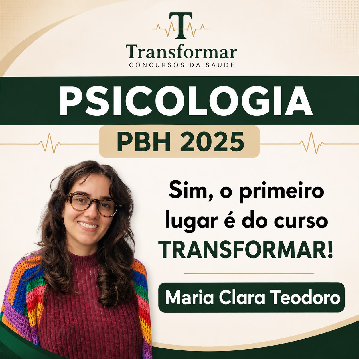 Maria Clara Teodoro, primeiro lugar em Psicologia no concurso da Prefeitura de Belo Horizonte em 2025, aluna da Transformar